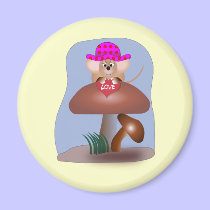 Cute Cartoon Mouse on a Mushroom magnets