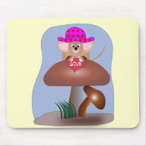 Cute Cartoon Mouse on a Mushroom mousepads