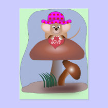 Cute Cartoon Mouse on a Mushroom postcards