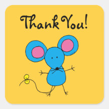 Cute cartoon mouse thank you square stickers