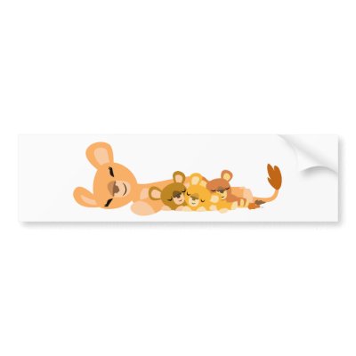 Cute Cartoon Mum Lion and Cubs Bumper Sticker by Lioness_Graphics
