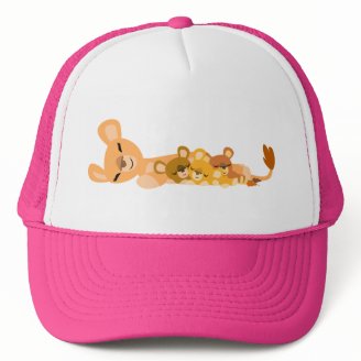 Cute Cartoon Mum Lion and Cubs Hat