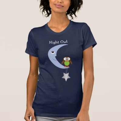 Cute Cartoon Night Owl With Moon & Star T-shirts