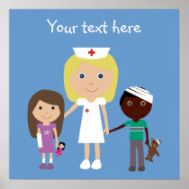 Cute Cartoon Nurse & Children Poster
