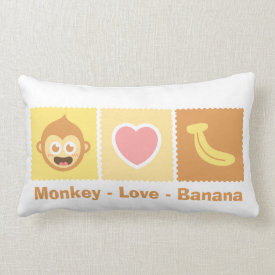 Cute Cartoon of Monkey - Love - Banana Throw Pillow