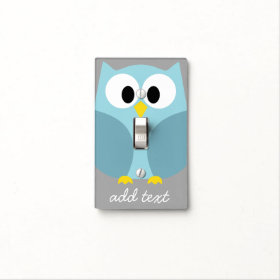 Cute Cartoon Owl - Blue and Gray Custom Name Light Switch Plate