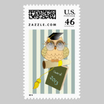 Cute cartoon Owl Graduation text postage stamps