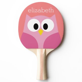 Cute Cartoon Owl in Pink and Coral Ping-Pong Paddle
