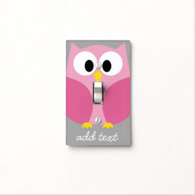 Cute Cartoon Owl - Pink and Gray Custom Name Light Switch Plate