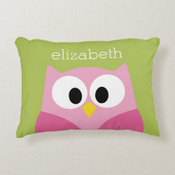 Cute Cartoon Owl - Pink and Lime Green Accent Pillow