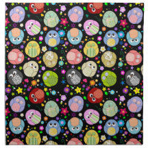 Cute Cartoon Owls and Flowers Design Napkin