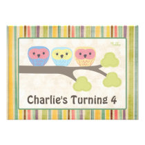Cute Cartoon Owls Birthday Party Retro Invitation