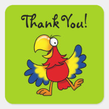 Cute cartoon parrot thank you square sticker