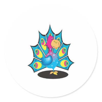 cute cartoon peacock round stickers by doonidesignsanimals