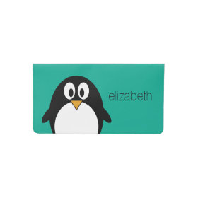 Personalized Christmas Penguins Canvas Checkbook Cover