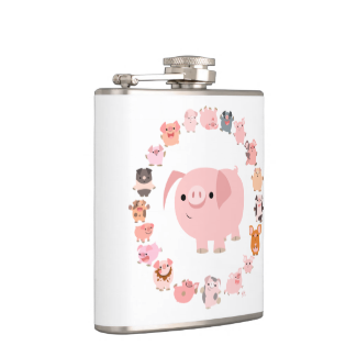 Cute Cartoon Pig Mandala Hip Flask