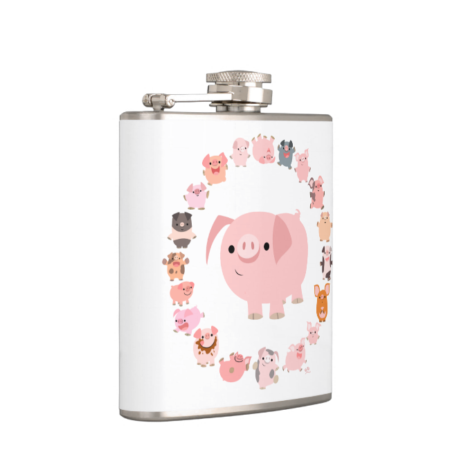 Cute Cartoon Pig Mandala Hip Flask