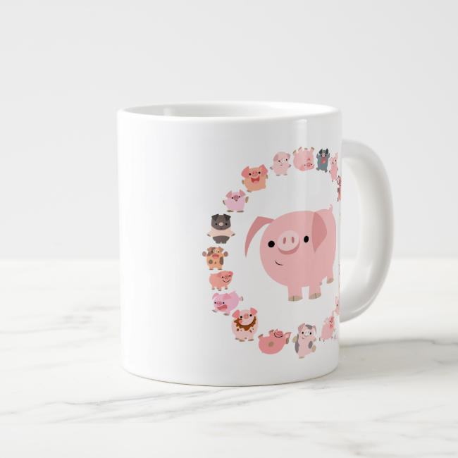 Cute Cartoon Pig Mandala Jumbo Mug 20 Oz Large Ceramic Coffee Mug