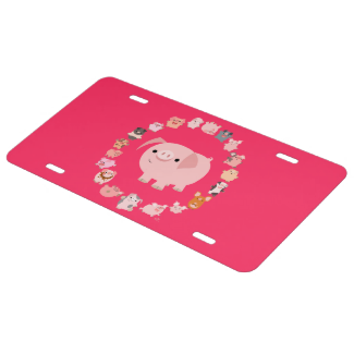 Cute Cartoon Pig Mandala License Plate Cover License Plate