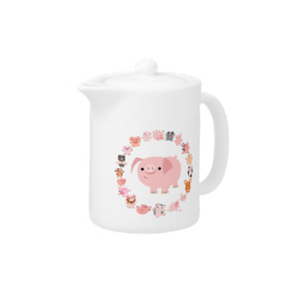 Cute Cartoon Pig Mandala Teapot