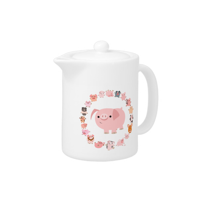 Cute Cartoon Pig Mandala Teapot