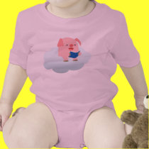 Cute Cartoon Pig Reader on Cloud Baby t-shirts by Lioness_Graphics Cute Cartoon Pig Reader on Cloud Baby t-shirts