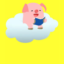 Cute Cartoon Pig Reader on Cloud Children T-Shirt by Lioness_Graphics Cute Cartoon Pig Reader on Cloud Children T-Shirt