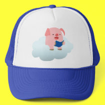 Cute Cartoon Pig Reader on Cloud Hat by Lioness_Graphics Cute Cartoon Pig Reader on Cloud Hat