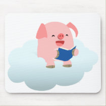 Netter Karikatur-Schwein-Leser auf Wolke Mousepad