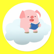 Netter Karikatur-Schwein-Leser auf Wolken-Aufklebe sticker