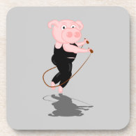 Cute Cartoon Pig Skipping Beverage Coaster