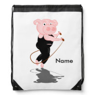 Cute Cartoon Pig Skipping Cinch Bags