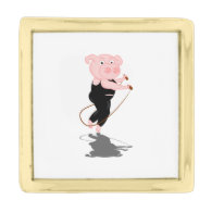 Cute Cartoon Pig Skipping Gold Finish Lapel Pin