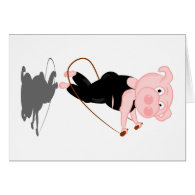 Cute Cartoon Pig Skipping Greeting Cards