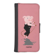 Cute Cartoon Pig Skipping iPhone 5 Wallet Case
