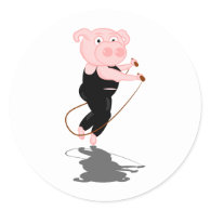 Cute Cartoon Pig Skipping Round Sticker