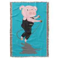 Cute Cartoon Pig Skipping Throw Blanket