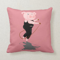 Cute Cartoon Pig Skipping Throw Pillow