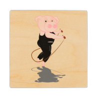 Cute Cartoon Pig Skipping Wood Coaster