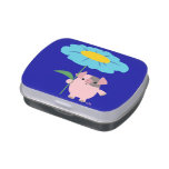 Cute Cartoon Pig With Gift (Blue) Candy Tin