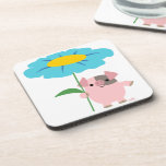Cute Cartoon Pig With Gift (Blue) Coasters Set