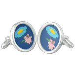 Cute Cartoon Pig With Gift (Blue) Cufflinks