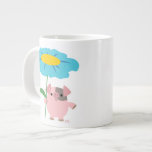 Cute Cartoon Pig With Gift (Blue) Jumbo Mug