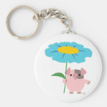 Cute Cartoon Pig With Gift (Blue) Keychain