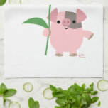 Cute Cartoon Pig With Gift (Blue) Kitchen Towel