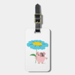 Cute Cartoon Pig With Gift (Blue) Luggage Tag