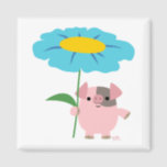 Cute Cartoon Pig With Gift (Blue) Magnet