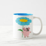 Cute Cartoon Pig With Gift (Blue) Mug