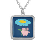 Cute Cartoon Pig With Gift (Blue) Necklace