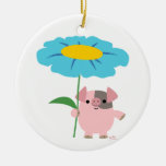 Cute Cartoon Pig With Gift (Blue) Ornament